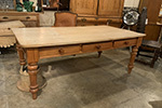 english sycamore table/desk with three frieze drawers, turned legs