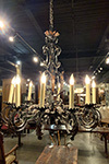 french iron 12-arm chandelier with gilt acanthus detail
