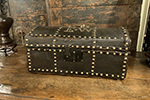 18th century skin covered dome top coffer, brass studded with the intitial