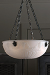 english white glass bowl chandelier with rams head and raised swags