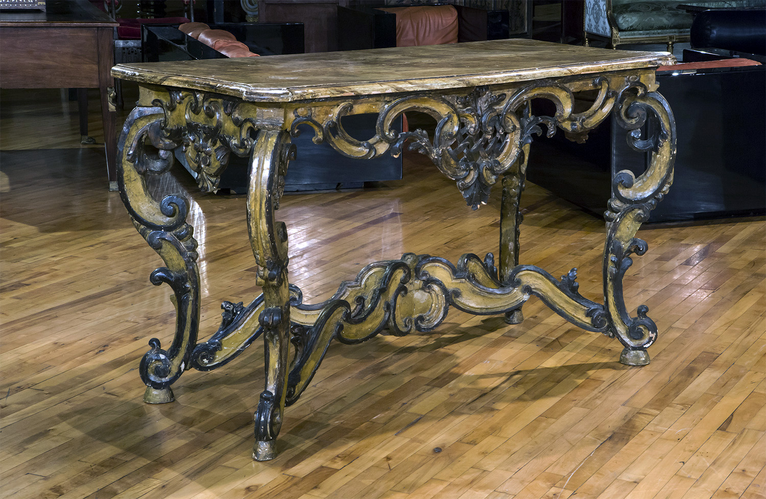 Italian painted Demi Lune with Faux Marble Top