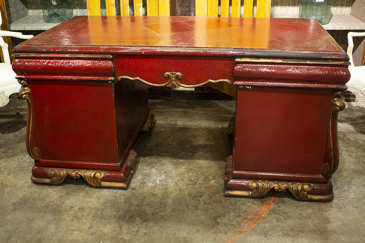French Red Laquered Desk