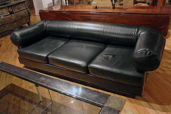French Black Leather Sofa 