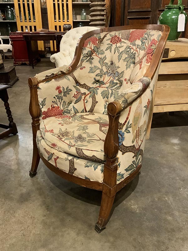 French Armchair with Curved Back and Turned Arms