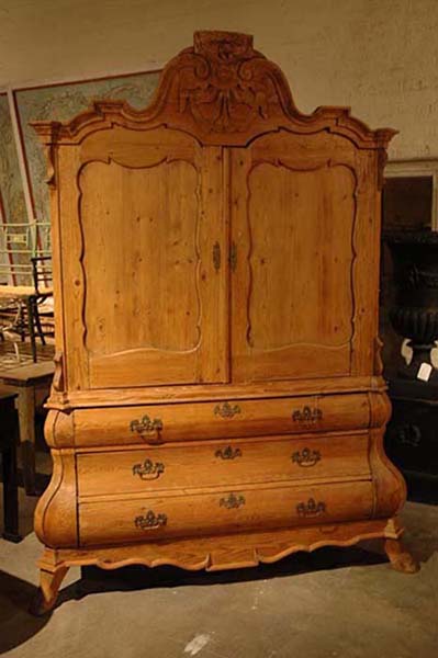 Dutch Pine Armoire with Two Solid Doors Over Three Drawers