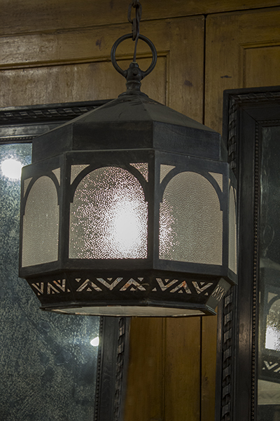 English Octagonal Lantern with Seven Panels of Frosted Glass
