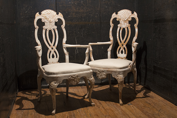 Pair of Italian White Washed Chairs