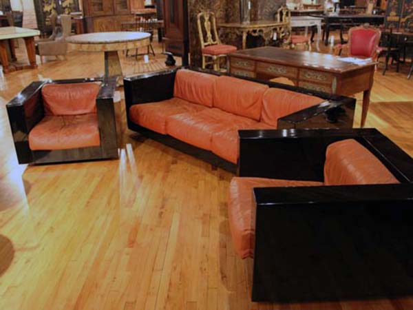Italian Suite with Ebony Frames w/ Red Leather Cushions 