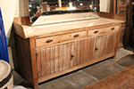 beautiful pine dresser base with large doors fro storage and two large drawers w/ three sides gallery around top.