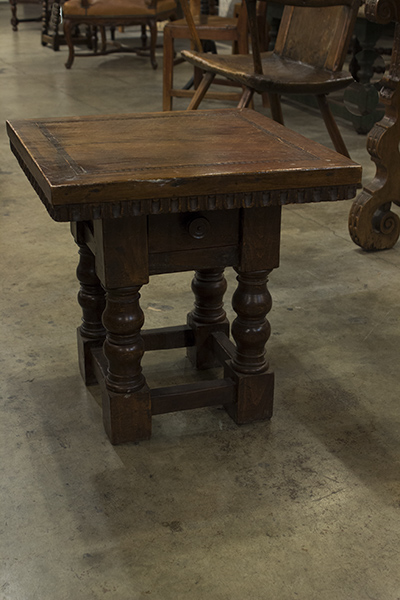 English Walnut Table with Single Drawer and Scalloped Edge
