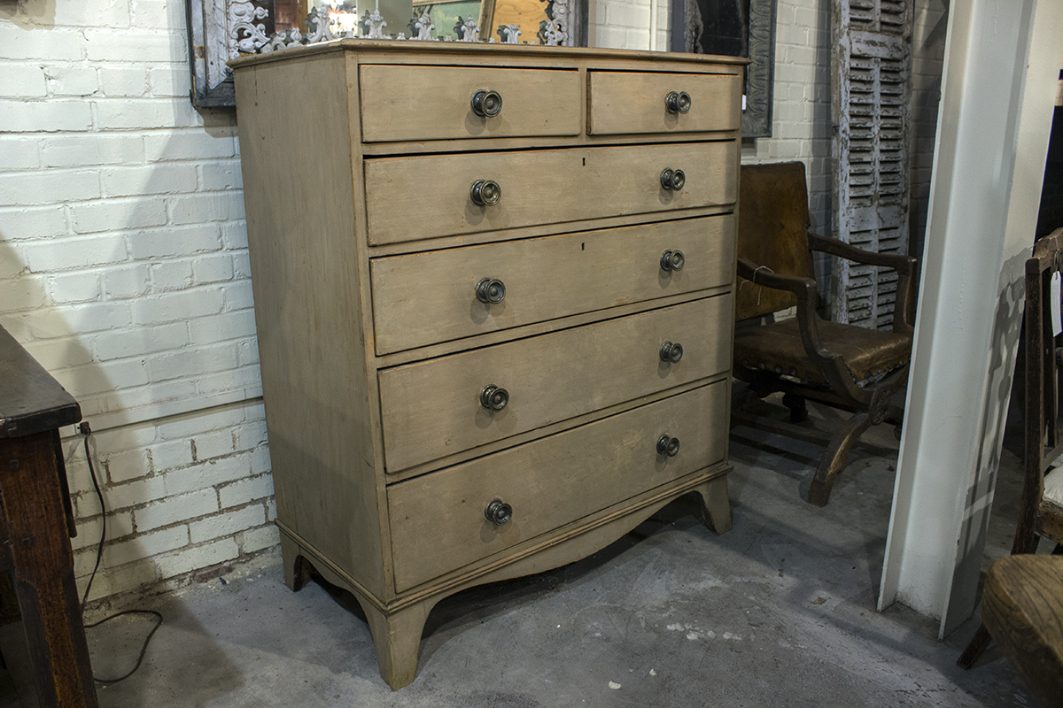 English Straight Front Six Drawer Painted Chest