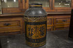 english chinoiserie tea tins. a lovely, original of 19th century antique tea tins in the period paint finish with gilt chinoiserie decorations.