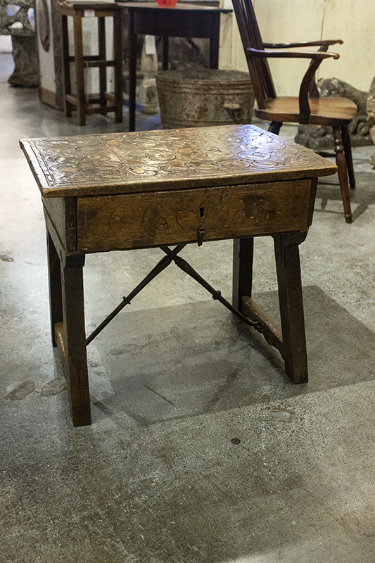 Spanish Small Table w/ Wrought Iron Supports