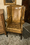 high quality english leather, georgian style wing chair with mahogany frame