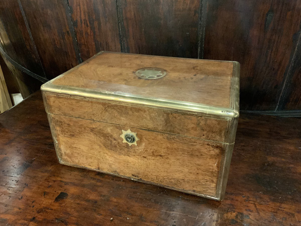 19th Century Brass Inlaid Rosewood Jewelry Box