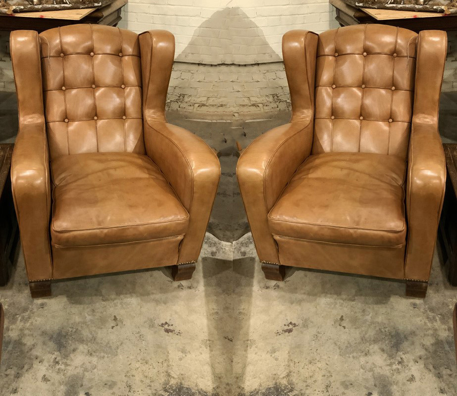 Pair of Cognac Colour Leather Armchairs by Guglielmo Ulrich, a Famous Italian Architect