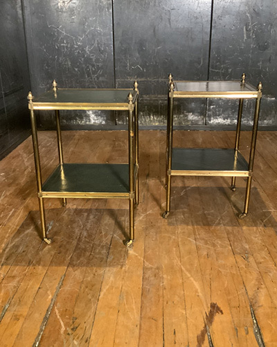 Pair of High Quality Brass & Tooled Leather End Tables